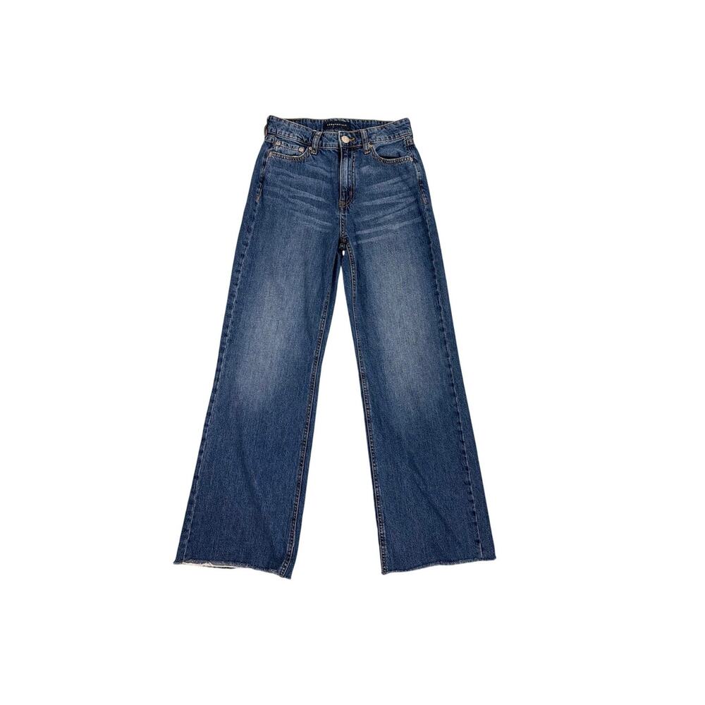 Aeropostale High Rise Wide Leg Distressed Hem Baggy Blue Jeans Size 0